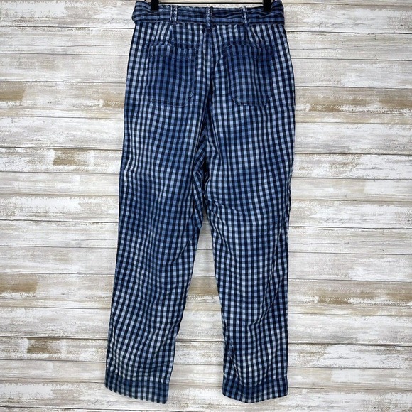 ANTHROPOLOGIE Maeve Avryl Blue Plaid Bleached Slim Paper Bag Pants Size 2 - Picture 7 of 16